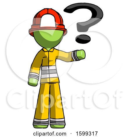 Green Firefighter Fireman Man Holding Question Mark to Right by Leo Blanchette