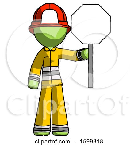 Green Firefighter Fireman Man Holding Stop Sign by Leo Blanchette