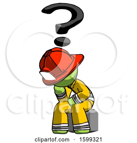 Green Firefighter Fireman Man Thinker Question Mark Concept by Leo Blanchette
