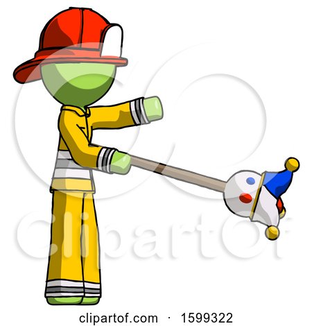 Green Firefighter Fireman Man Holding Jesterstaff - I Dub Thee Foolish Concept by Leo Blanchette