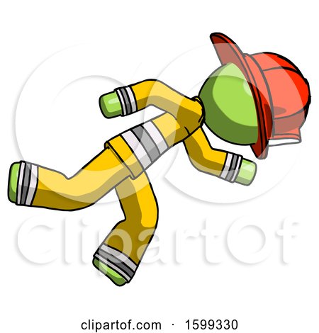 Green Firefighter Fireman Man Running While Falling down by Leo Blanchette