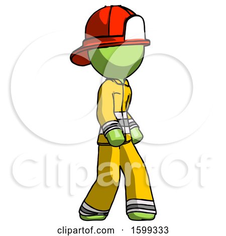 Green Firefighter Fireman Man Walking Turned Right Front View by Leo Blanchette