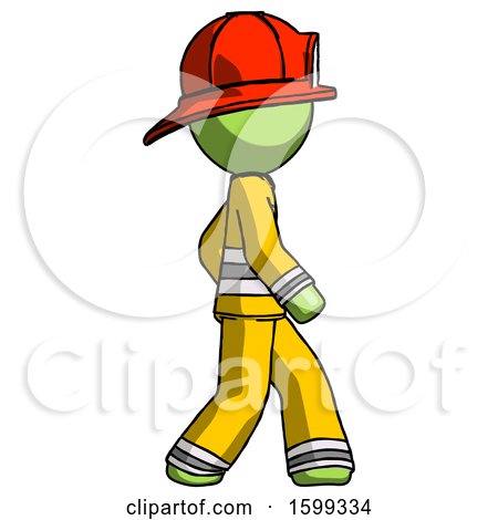 Green Firefighter Fireman Man Walking Right Side View by Leo Blanchette