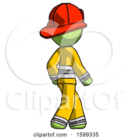 Green Firefighter Fireman Man Walking Away Direction Right View by Leo Blanchette