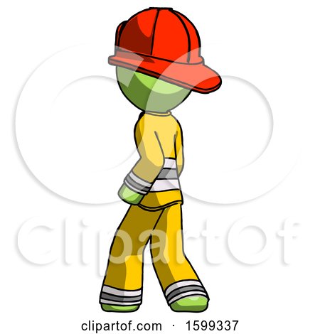Green Firefighter Fireman Man Walking Away Direction Left View by Leo Blanchette