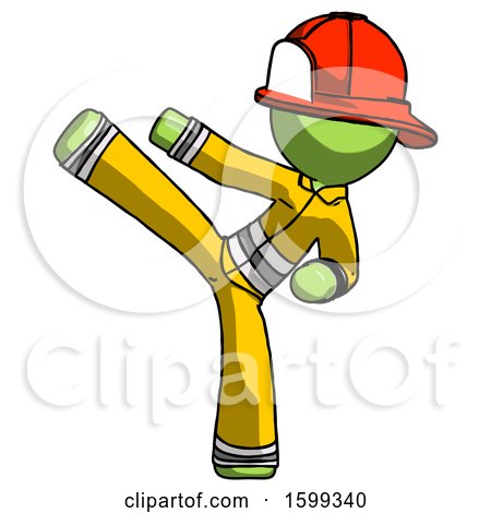 Green Firefighter Fireman Man Ninja Kick Left by Leo Blanchette