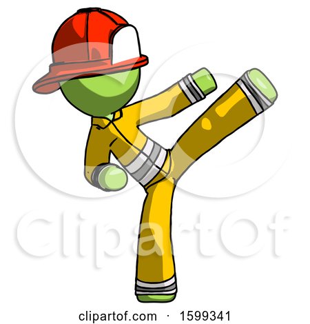 Green Firefighter Fireman Man Ninja Kick Right by Leo Blanchette
