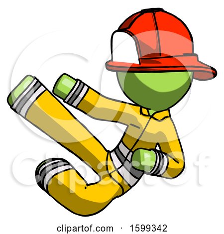 Green Firefighter Fireman Man Flying Ninja Kick Left by Leo Blanchette