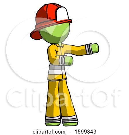 Green Firefighter Fireman Man Presenting Something to His Left by Leo Blanchette