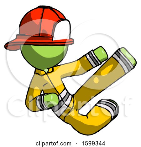 Green Firefighter Fireman Man Flying Ninja Kick Right by Leo Blanchette