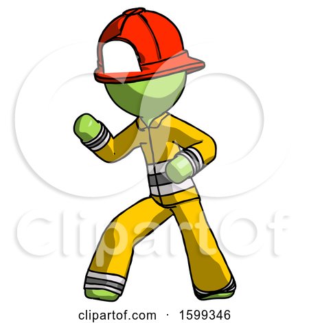 Green Firefighter Fireman Man Martial Arts Defense Pose Left by Leo Blanchette