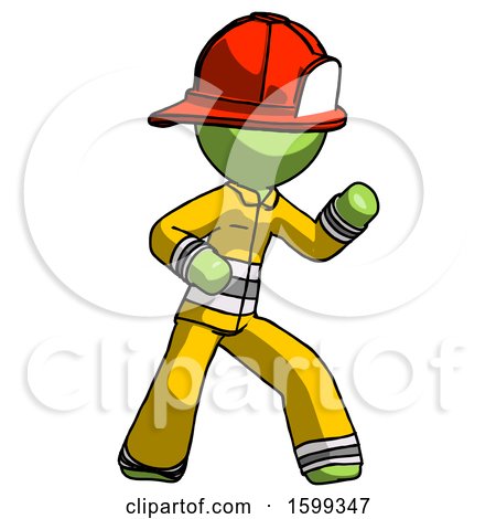 Green Firefighter Fireman Man Martial Arts Defense Pose Right by Leo Blanchette