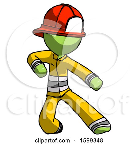 Green Firefighter Fireman Man Karate Defense Pose Right by Leo Blanchette