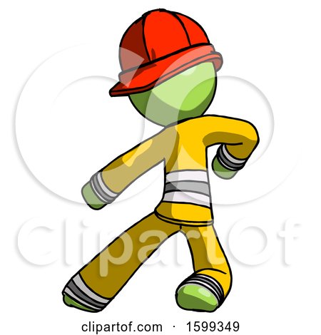 Green Firefighter Fireman Man Karate Defense Pose Left by Leo Blanchette