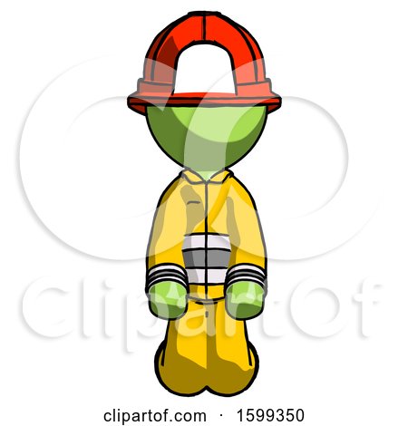 Green Firefighter Fireman Man Kneeling Front Pose by Leo Blanchette