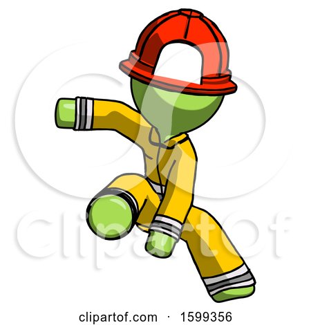Green Firefighter Fireman Man Action Hero Jump Pose by Leo Blanchette