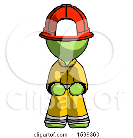 Green Firefighter Fireman Man Squatting Facing Front by Leo Blanchette