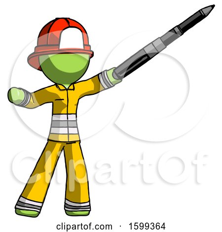Green Firefighter Fireman Man Demonstrating That Indeed the Pen Is Mightier by Leo Blanchette