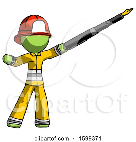 Green Firefighter Fireman Man Pen Is Mightier Than the Sword Calligraphy Pose by Leo Blanchette