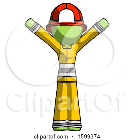 Green Firefighter Fireman Man with Arms out Joyfully by Leo Blanchette