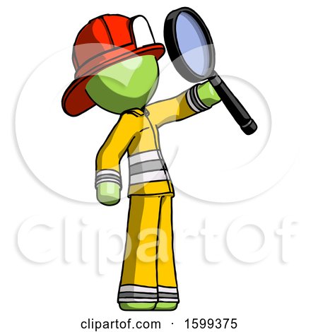 Green Firefighter Fireman Man Inspecting with Large Magnifying Glass Facing up by Leo Blanchette