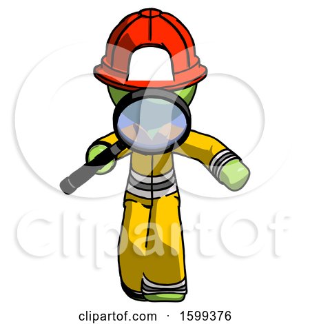 Green Firefighter Fireman Man Looking down Through Magnifying Glass by Leo Blanchette