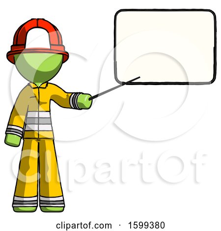 Green Firefighter Fireman Man Giving Presentation in Front of Dry-erase Board by Leo Blanchette