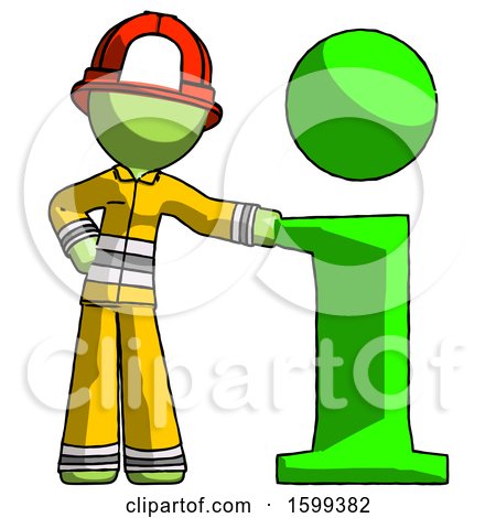 Green Firefighter Fireman Man with Info Symbol Leaning up Against It by Leo Blanchette