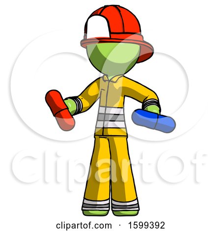 Green Firefighter Fireman Man Red Pill or Blue Pill Concept by Leo Blanchette