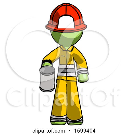 Green Firefighter Fireman Man Begger Holding Can Begging or Asking for Charity by Leo Blanchette