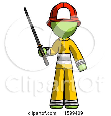 Green Firefighter Fireman Man Standing up with Ninja Sword Katana by Leo Blanchette