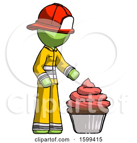 Green Firefighter Fireman Man with Giant Cupcake Dessert by Leo Blanchette