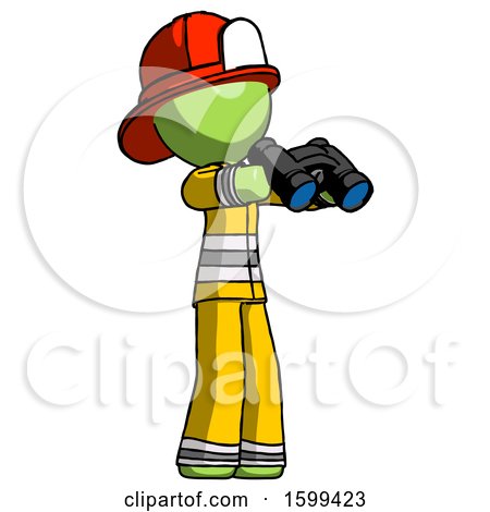 Green Firefighter Fireman Man Holding Binoculars Ready to Look Right by Leo Blanchette