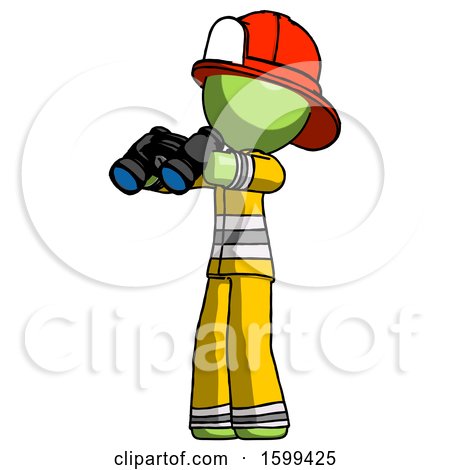 Green Firefighter Fireman Man Holding Binoculars Ready to Look Left by Leo Blanchette