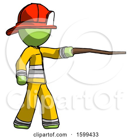Green Firefighter Fireman Man Pointing with Hiking Stick by Leo Blanchette