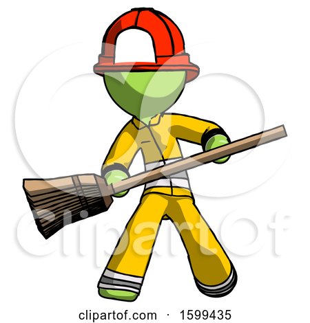 Green Firefighter Fireman Man Broom Fighter Defense Pose by Leo Blanchette