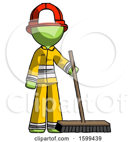 Green Firefighter Fireman Man Standing with Industrial Broom by Leo Blanchette