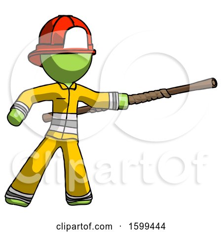 Green Firefighter Fireman Man Bo Staff Pointing Right Kung Fu Pose by Leo Blanchette
