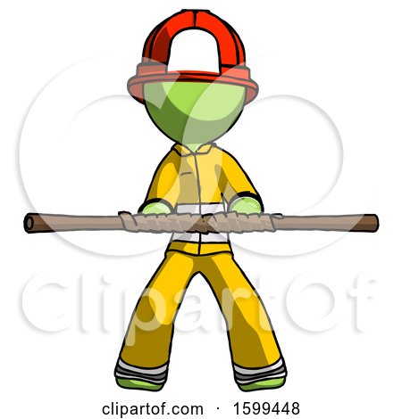 Green Firefighter Fireman Man Bo Staff Kung Fu Defense Pose by Leo Blanchette