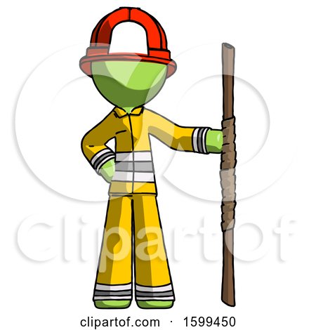 Green Firefighter Fireman Man Holding Staff or Bo Staff by Leo Blanchette