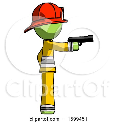 Green Firefighter Fireman Man Firing a Handgun by Leo Blanchette