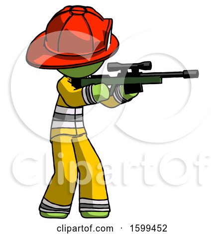 Green Firefighter Fireman Man Shooting Sniper Rifle by Leo Blanchette