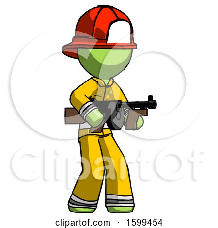 Green Firefighter Fireman Man Tommy Gun Gangster Shooting Pose by Leo Blanchette