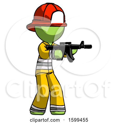 Green Firefighter Fireman Man Shooting Automatic Assault Weapon by Leo Blanchette