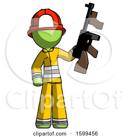 Green Firefighter Fireman Man Holding Tommygun by Leo Blanchette