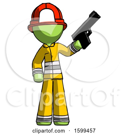 Green Firefighter Fireman Man Holding Handgun by Leo Blanchette