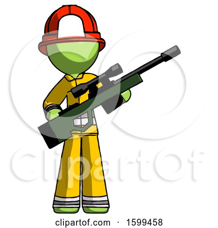 Green Firefighter Fireman Man Holding Sniper Rifle Gun by Leo Blanchette