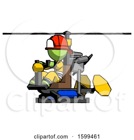 Green Firefighter Fireman Man Flying in Gyrocopter Front Side Angle View by Leo Blanchette