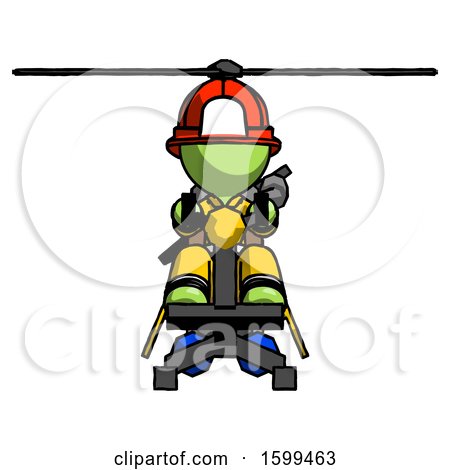 Green Firefighter Fireman Man Flying in Gyrocopter Front View by Leo Blanchette