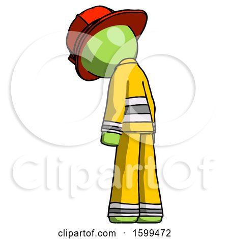 Green Firefighter Fireman Man Depressed with Head Down, Back to Viewer, Left by Leo Blanchette